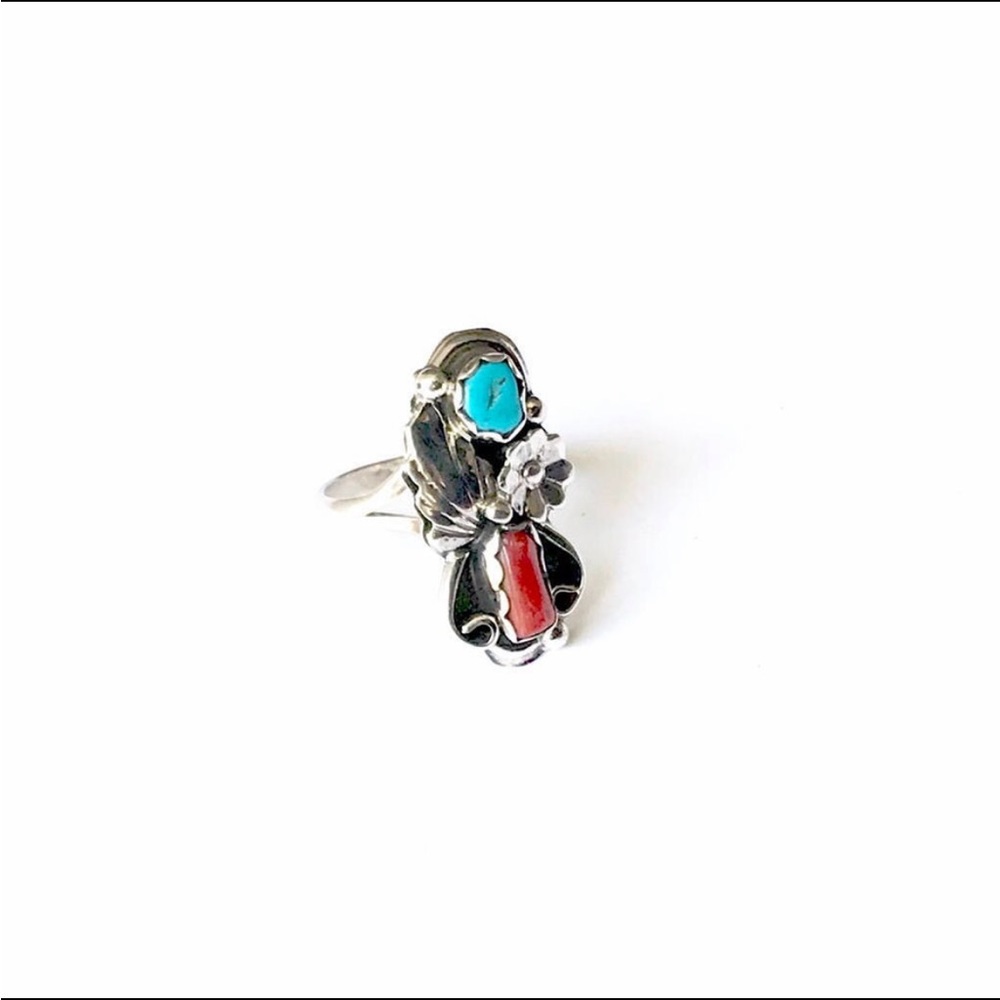 Sterling silver Turquoise coral leaf ring